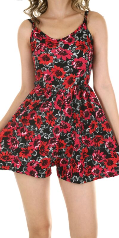 A stylish woman poses in a vibrant floral dress, perfect for summer fashion.